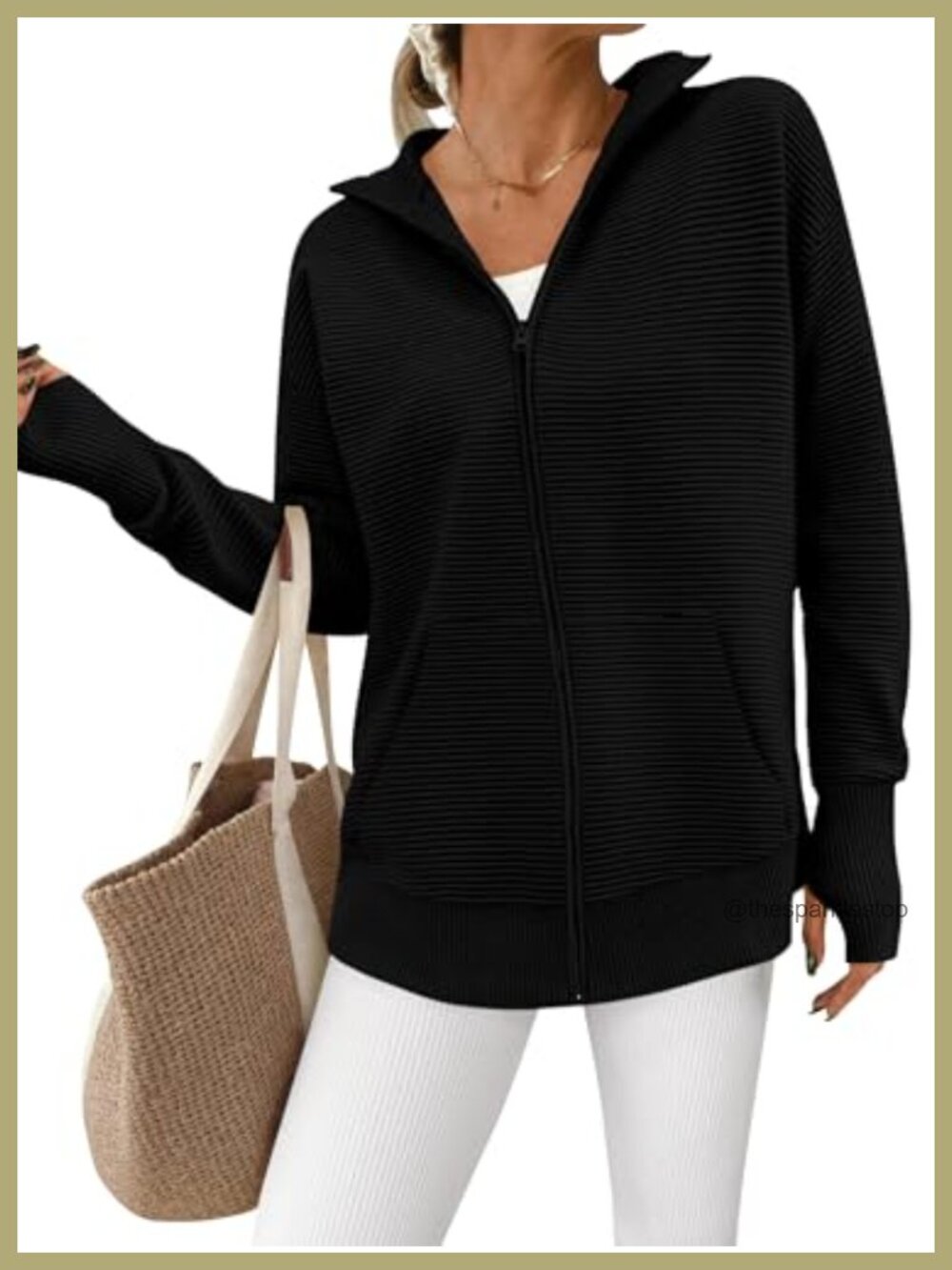 Women's Long Sleeve Zip Up Ribbed Cardigan Sweater with Thumb Holes